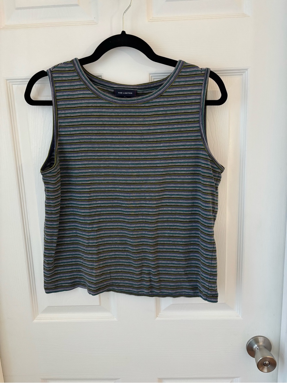 The Limited Striped Ribbed Tank - Blue, Green, Gray